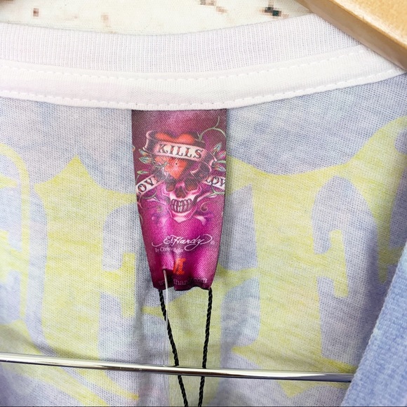 Ed Hardy Love Patch Peace Heart Y2K T-shirt - Picture 4 of 7